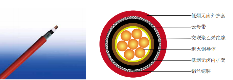 600/1000V 云母带+交联聚乙烯 绝缘低烟无卤护套铠装电力电缆 IEC 60502-1 (单芯)